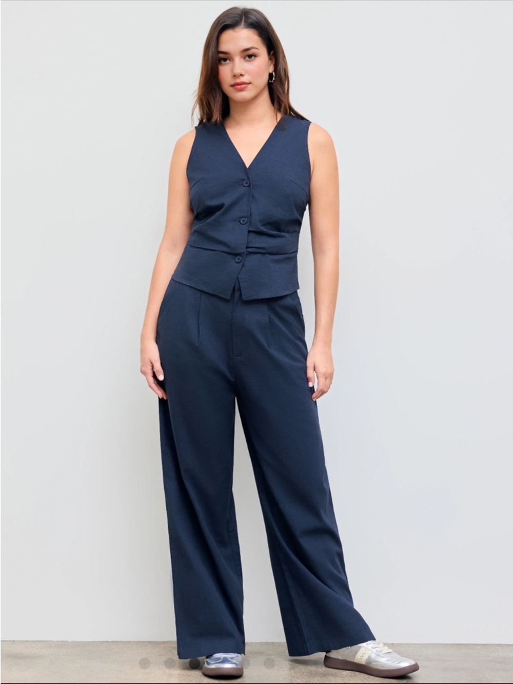 Cider Navy Wide-Leg Pants with Matching Button Vest